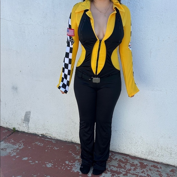 Leg Avenue Pants - Leg Avenue Racing-Inspired Yellow and Black Jumpsuit